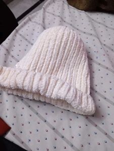 White Knit Beanie with Pom-Pom