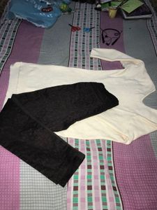 Cream Top & Black Pants Set