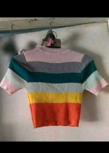 Striped Short Sleeve Knit Top