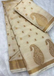 Soft Tussar Cream &amp; Gold Saree