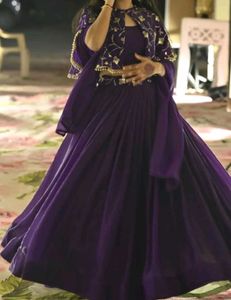 Elegant Purple Embroidered Ethnic Gown