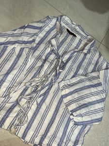 Blue and White Striped Tie-Up Top