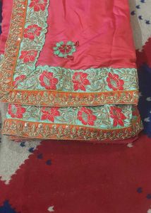 red and  pink double tonned saree