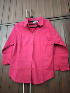 Maroon Cotton Lycra Button-Down Shirt