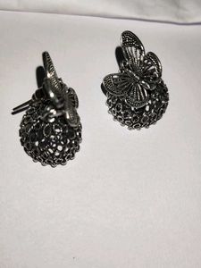 Oxidised Silver Butterfly Jhumka &amp; Statement Earri