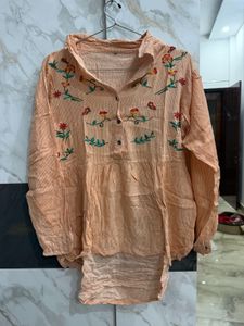 Embroidered Orange Striped Kurta