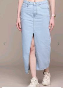 Light Wash Denim Maxi Skirt with Slit