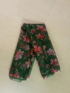 Green Flower Print Orgenza Saree