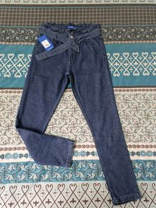 Stylish Dark Wash Belted Jeans
