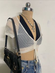 Sheer Polka Dot Ruched Crop Top
