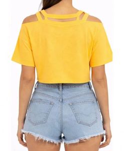Yellow "Beautiful" Tie-Front Crop Top