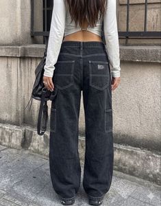 Bershka Contrast Stitch Black Cargo Jeans