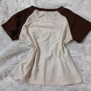 white &amp; Brown Heart Print Top