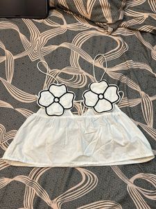 White Crop Top with Flower Detail