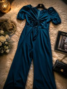 Elegant Teal Jumpsuit with Tie Detail