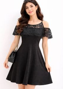 Chic Black Cold Shoulder Lace Dress