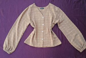 Chic Brown Textured Button-Up Blouse