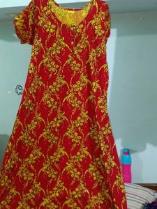 Red yellow Floral Print nighty