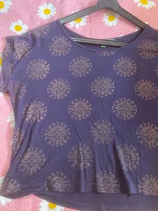 Purple Round Neck Printed Top
