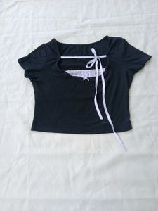 Black Tie-Front Crop Top