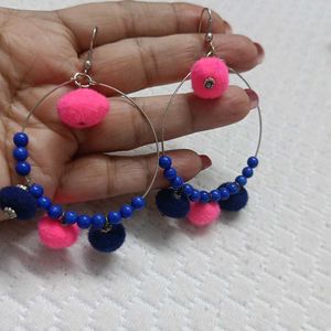 Boho PomPom  Hoop Earrings