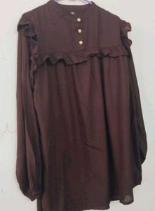 Chic Ruffled Dark Brown Top