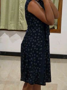 Navy Blue Square Print Dress