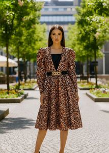 Leopard Print Midi Dress with Belt