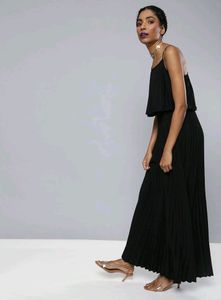 Sassafras Black Spaghetti Strap Pleated Dress