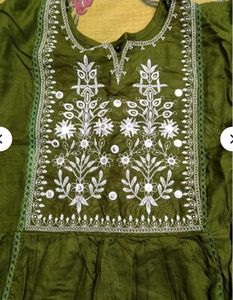 Olive Green frock set with Dupatta