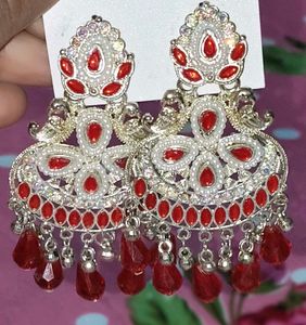 Statement Red & Silver Earrings