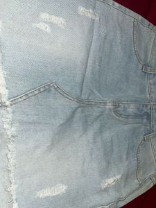 Light Wash Ripped Denim Skirt