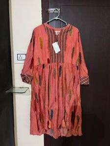 Beautiful Peach Feather Print Kurta