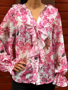 SHEIN Chic Floral Ruffle Blouse