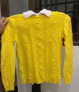 Bright Yellow Knit Sweater with Pearl Details