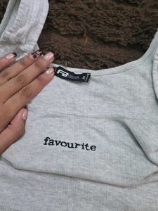 Grey Ribbed Tank Top with "favourite" Graphic