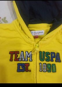 Boys Yellow Hooded Appliqued Cotton Sweatshirt