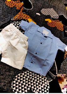 4-5 yrs blue striped shirt &amp; shorts