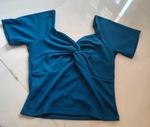 Teal Twist Front Off-Shoulder Top
