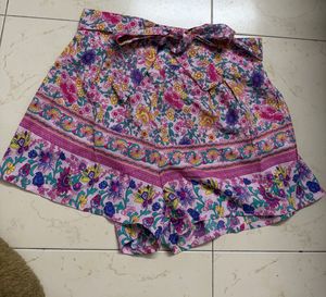 Floral Print Shorts with Tie Belt