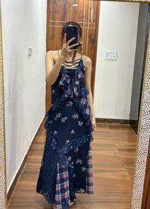 Blue Ruffle layered Cut sleeve Mauro Dress