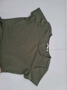 Olive Green Striped Fit &amp; Flare Dress