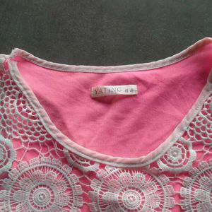 Chic Crochet Overlay Pink Tank Top