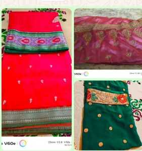 Vibrant Pink & Emerald Green Saree