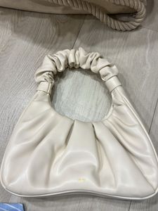 Chic Ruched Cream Hobo Bag