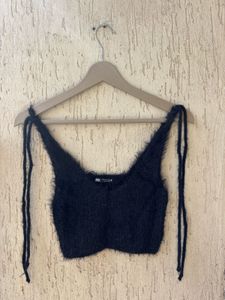 Cozy Fuzzy Black Crop Top