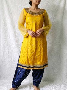 Exquisite Embellished Yellow Kurti and salwar