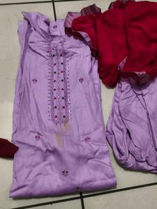 Lilac Kurta Set with Red Dupatta