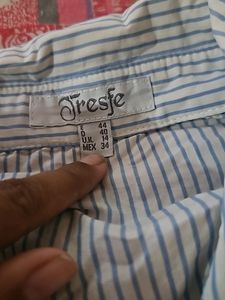Blue STRIPED COTTON CROP SHIRT