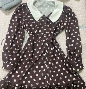 Chic Brown Floral Mini Dress